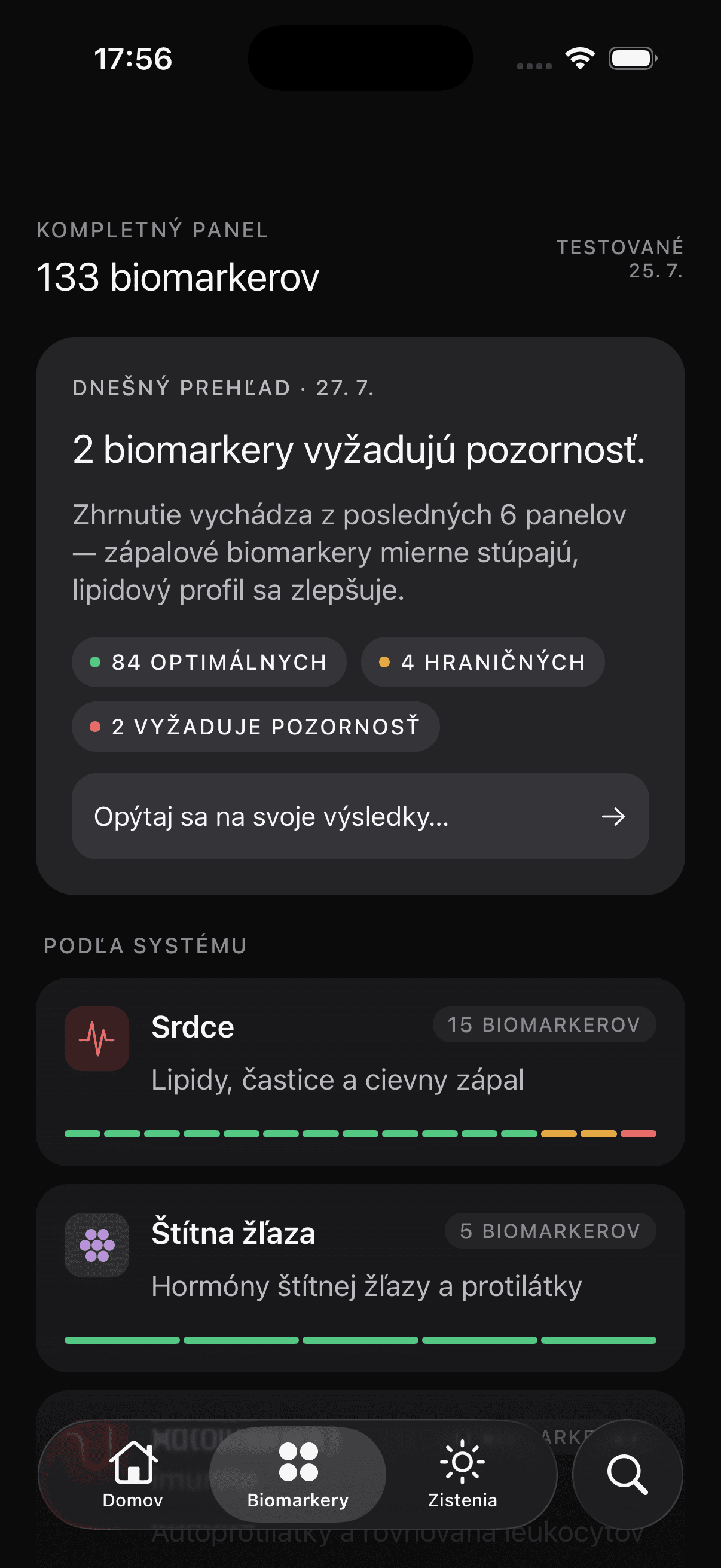 Numax biomarker library grouped by health system